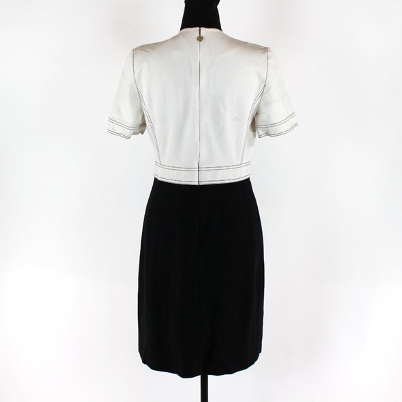 Tory Burch Colorblock Ivory Black Ponte V-Neckline Dress M Short Sleeve Mini - Picture 5 of 7